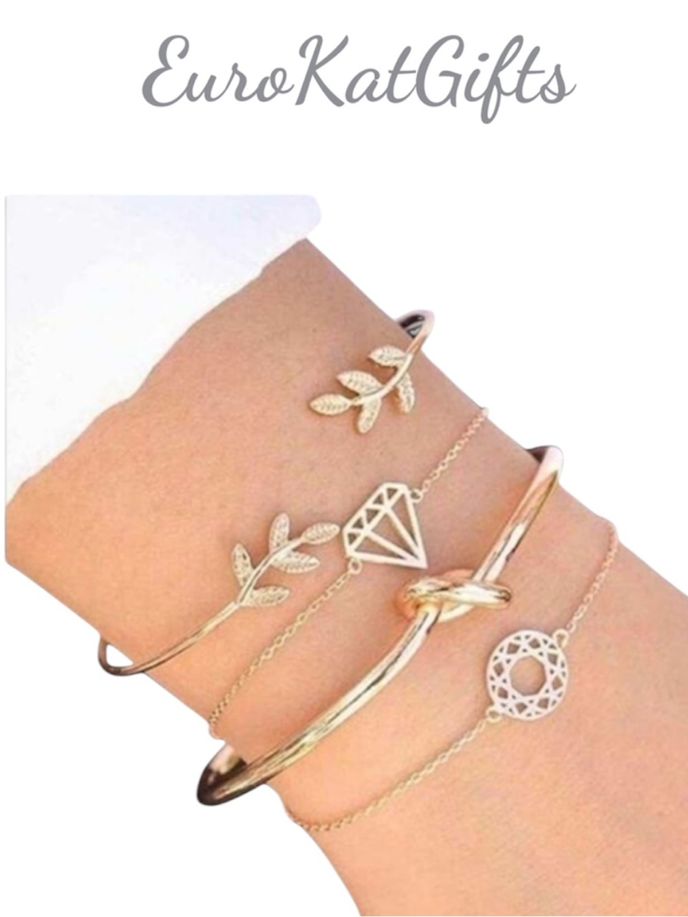 Elegant Gold Bracelet Set adjustable Gold over Stainless NEW - Picture 7 of 7